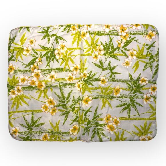 Vintage 1970s Floral Bamboo Pillow Sham Quilted Standard Size Green Yellow - Picture 2 of 4